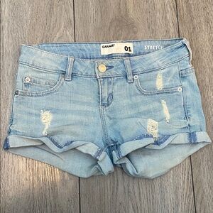 GARAGE Light Blue Distressed Roll-Hem Denim Shorts SIZE 01